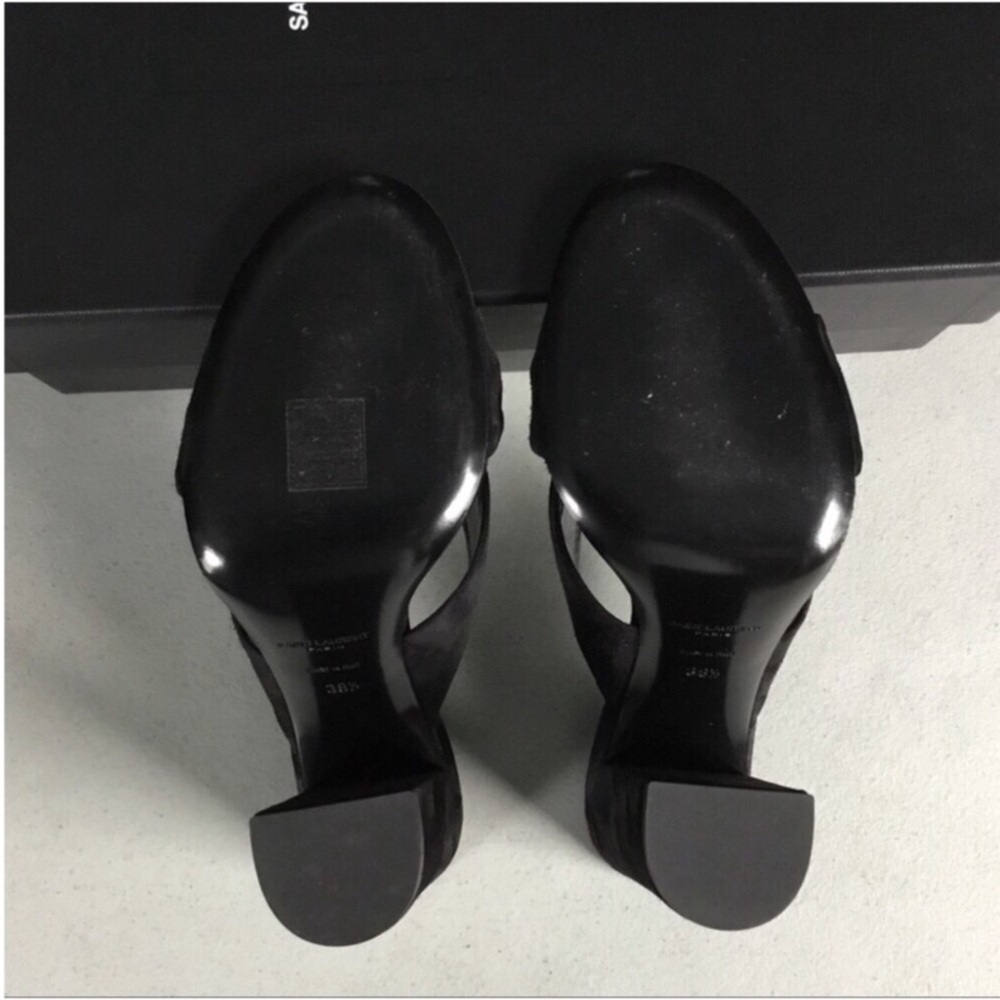 SAINT LAURENT AUTHENTIC LÓBULO 100 mm SUEDE MULE SANDALS NERO EURO SIZE 38.5B - Picture 5 of 16